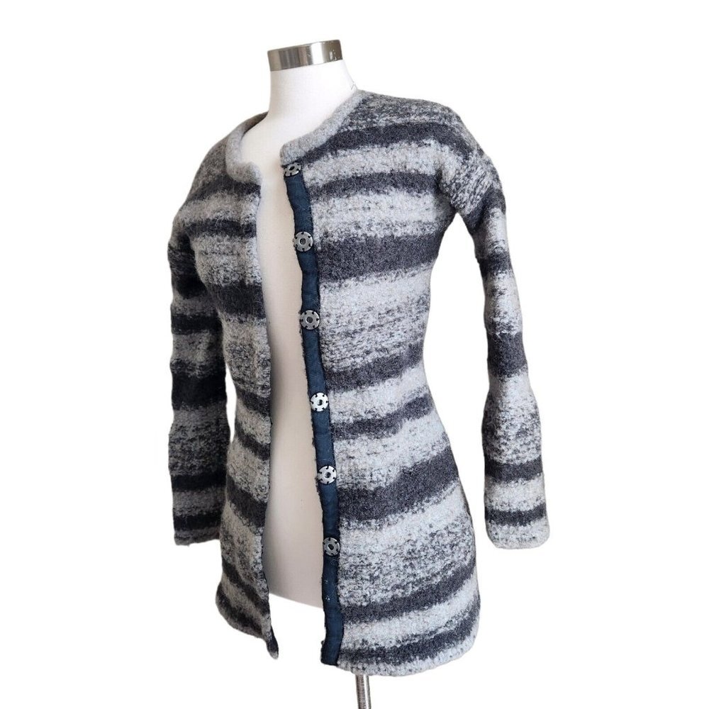 Sundance Chunky Sweater S fleece Gray Stripe Wool Alpaca Sweater Coat‎ Snap